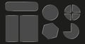 Collection of dark gray geometric shapes with silver borders on black background rectangle Royalty Free Stock Photo
