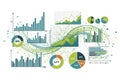 A collection of data visualizations, including bar charts, pie charts, and line graphs, fills the Royalty Free Stock Photo
