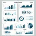 A collection of data visualizations including bar graphs, line graphs, Royalty Free Stock Photo