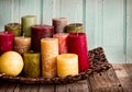 A collection of decorative candles