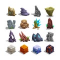 Collection of decoration icons for games. Set of cartoon stones.