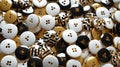 Collection of decorative buttons in a black, gold, and white color scheme. Top view. Background. Concept of sewing Royalty Free Stock Photo