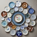 A collection of decorative ceramic plates Royalty Free Stock Photo