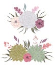 Collection decorative floral design elements for wedding invitations and birthday cards. Succulents, flowers and leaves. Royalty Free Stock Photo