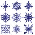 Collection of decorative snowflakes set, winter, frost vector illustration sketch Royalty Free Stock Photo