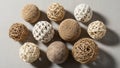 Collection of decorative spherical objects made of various natural materials Royalty Free Stock Photo