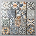 These tiles display geometric and floral motifs with a tradit Royalty Free Stock Photo