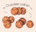 Collection of delicious chocolate cookies isolated on the beige background.