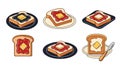 Assorted Toasts with Butter and Jam - Flat Design Icons Royalty Free Stock Photo