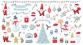 Collection of design elements for Christmas decorations. Cute cartoon gnomes,Santa,snowman and Christmas attributes. Set of Royalty Free Stock Photo