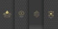 Collection of design elements,labels,icon,frames, for packaging,design of luxury products.Made with golden foil.Isolated on brown Royalty Free Stock Photo
