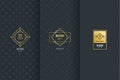 Collection of design elements,labels,icon,frames, for packaging,design of luxury products.Made with golden foil.Isolated on black Royalty Free Stock Photo