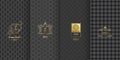 Collection of design elements,labels,icon,frames, for packaging,design of luxury products.Made with golden foil.Isolated on black Royalty Free Stock Photo
