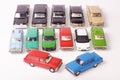 Collection of die-cast car models isolated on the white background Royalty Free Stock Photo