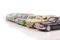 Collection of die-cast car models isolated on the white background Royalty Free Stock Photo