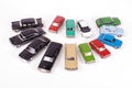 Collection of die-cast car models isolated on the white background Royalty Free Stock Photo