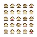 Collection of difference emoticon icon of house on the white bac