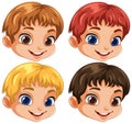 Collection of different boys faces cartoon
