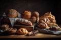 collection of different breads, ranging from sweet rolls to rustic country loaf