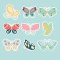 Collection of different butterfly stickers in pastel colors