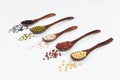 Collection of different cereals, grains, rice and beans backgrounds. Royalty Free Stock Photo
