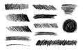 Collection of different charcoal hatches. Vector isolated scetches. Pencil scribble texture Royalty Free Stock Photo