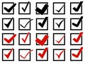 Collection of different check mark icons in boxes