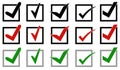 Collection of different check mark icons in boxes