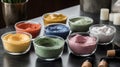 Collection Of Different Clay Masks In Glass Bowls