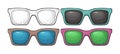 Collection of different color of retro sunglasses. Vintage vector engraving Royalty Free Stock Photo