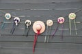 A collection of straw hats hanging on a wooden fence. Williamsburg, USA. Royalty Free Stock Photo