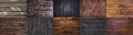 Collection of different dark wooden backgrounds, grunge wooden textures Royalty Free Stock Photo