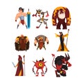 Collection with different fantasy game characters. Cartoon sorcerer, warrior, viking, giant, demon, cyclope, magician