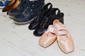 Female shoes collection and ballet pointe Royalty Free Stock Photo