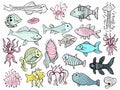 A Collection Of Different Fish - Funny cut baby sea creatures in pastel color Royalty Free Stock Photo