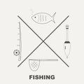 Collection of different fishing gear made in modern line style .