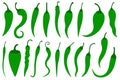 Collection of different green hot chili peppers Royalty Free Stock Photo