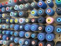 Collection of different klinds of blue sewing thread Royalty Free Stock Photo