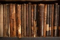 Collection of different library books on shelf, closeup Royalty Free Stock Photo