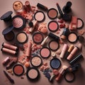collection of different makeup products