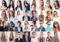 Collection of different many happy smiling young people faces caucasian women and men. Concept business, avatar.