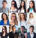 Collection of different many happy smiling young people faces caucasian women and men. Concept business, avatar. Royalty Free Stock Photo