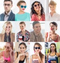 Collection of different many happy smiling young people faces caucasian women and men. Concept business, avatar.