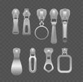 Collection Of Different Metallic Zipper Designs Isolated On Transparent Background. Realistic 3d Vector Illustration Royalty Free Stock Photo