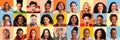Collection of different multiethnic people expressing various emotions, collage