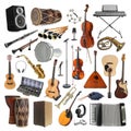 Collection of different musical instruments on white background Royalty Free Stock Photo