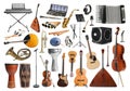 Collection of different musical instruments on white background Royalty Free Stock Photo