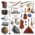 Collection of different musical instruments on white background Royalty Free Stock Photo
