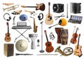 Collection of different musical instruments on white background Royalty Free Stock Photo