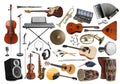 Collection of different musical instruments on white background Royalty Free Stock Photo